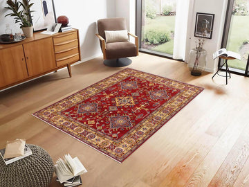 handmade Geometric Kazak Red Beige Hand Knotted RECTANGLE 100% WOOL area rug 6x8